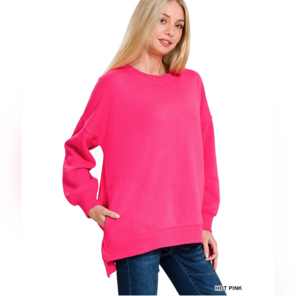 Zenana Fleece hi-low boyfriend sweatshirts with pockets Mega Soft